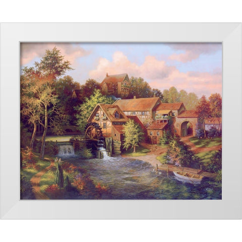 The Old Mill White Modern Wood Framed Art Print by Strubel, Klaus