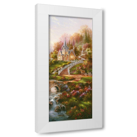 Mountain Chapel panel White Modern Wood Framed Art Print by Strubel, Klaus