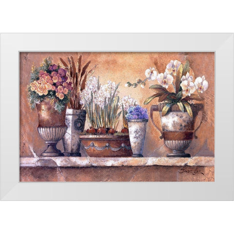 Antique Blossoms White Modern Wood Framed Art Print by Lee, James