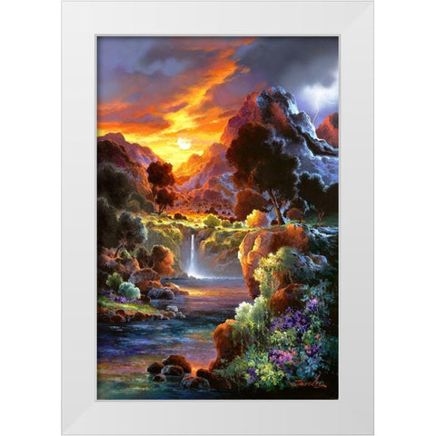 Sunset Falls White Modern Wood Framed Art Print by Lee, James