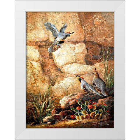 Three Quails White Modern Wood Framed Art Print by Lee, James