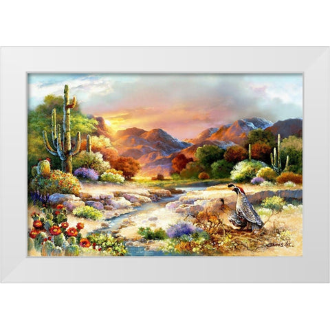 Desert Quails White Modern Wood Framed Art Print by Lee, James