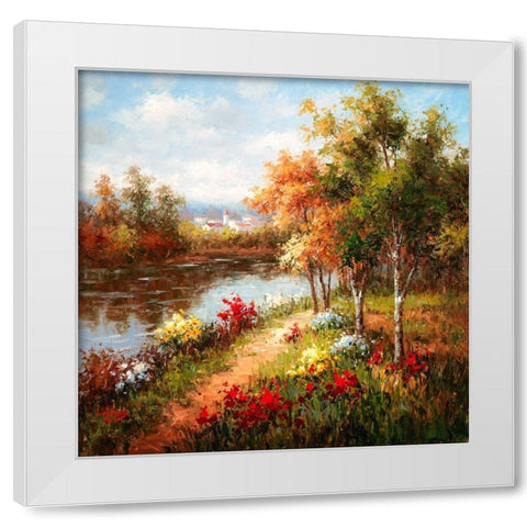 Poppies and Stream White Modern Wood Framed Art Print by Hulsey