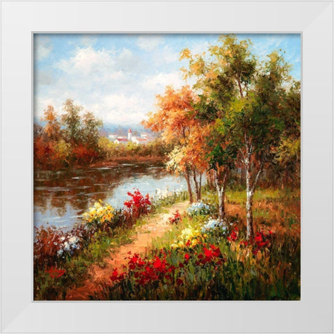 Poppies and Stream White Modern Wood Framed Art Print by Hulsey