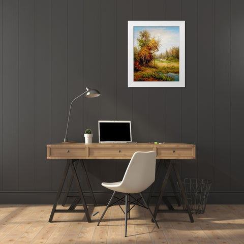 Poppies Pond White Modern Wood Framed Art Print by Hulsey