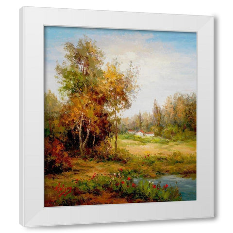 Poppies Pond White Modern Wood Framed Art Print by Hulsey