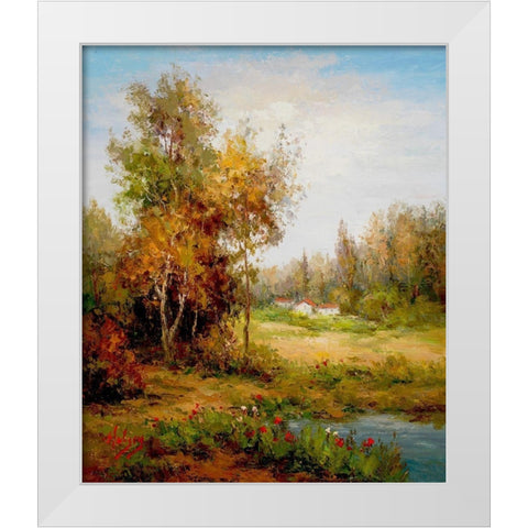 Poppies Pond White Modern Wood Framed Art Print by Hulsey