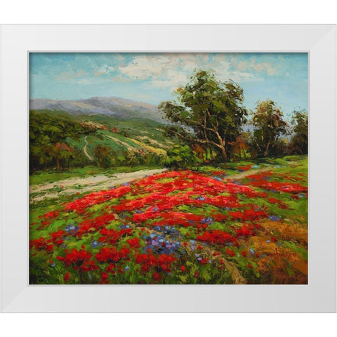 Poppy Hillside White Modern Wood Framed Art Print by Hulsey
