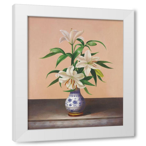 White Lilies White Modern Wood Framed Art Print by Welby