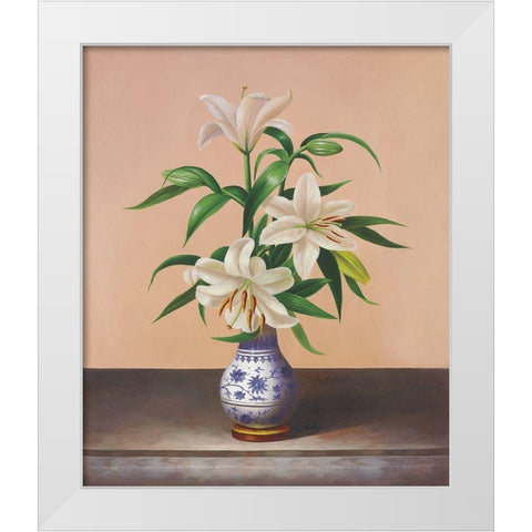 White Lilies White Modern Wood Framed Art Print by Welby