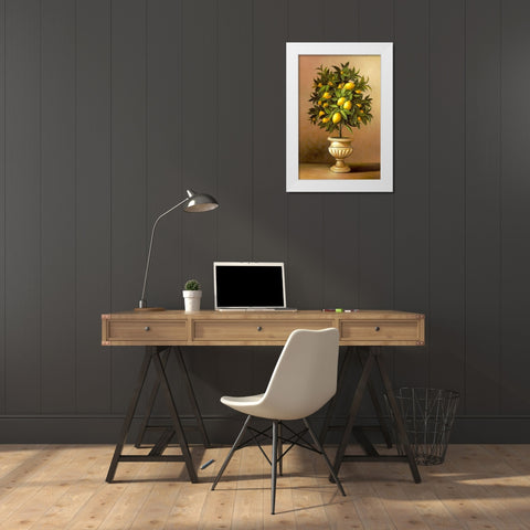Potted Lemon Tree White Modern Wood Framed Art Print by Welby