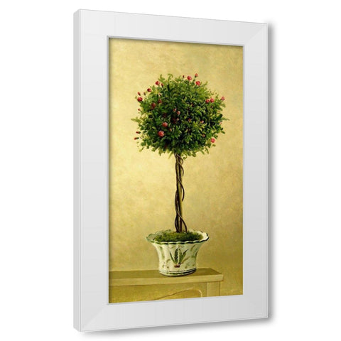Pink Rose Topiary I White Modern Wood Framed Art Print by Welby