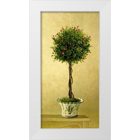 Pink Rose Topiary I White Modern Wood Framed Art Print by Welby