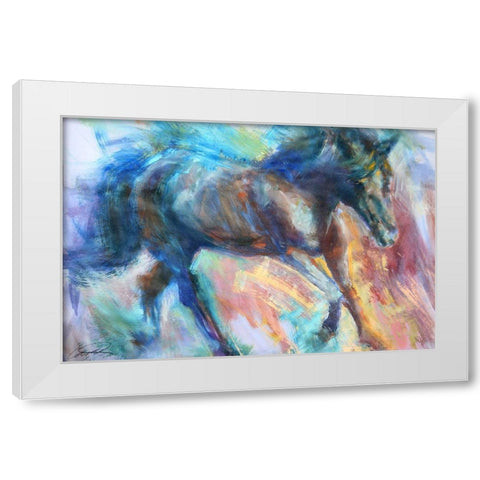 Equine Fiesta White Modern Wood Framed Art Print by Campbell, Robert