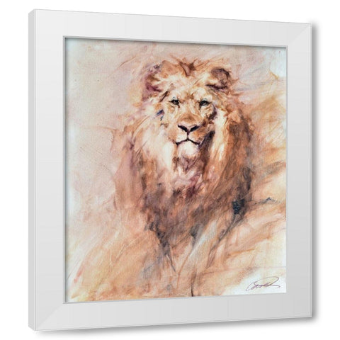 Look of a Lion White Modern Wood Framed Art Print by Campbell, Robert