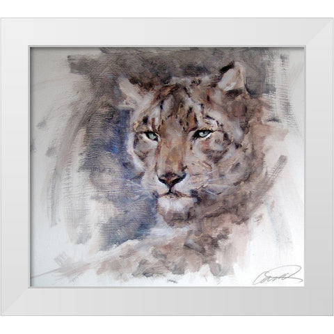 Snow Leopard Stare White Modern Wood Framed Art Print by Campbell, Robert
