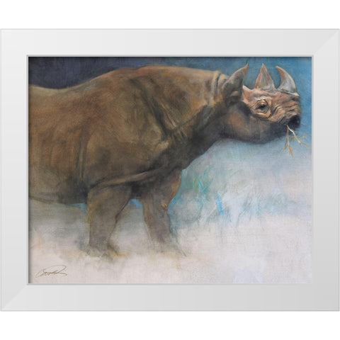 The Guardian Rhino White Modern Wood Framed Art Print by Campbell, Robert