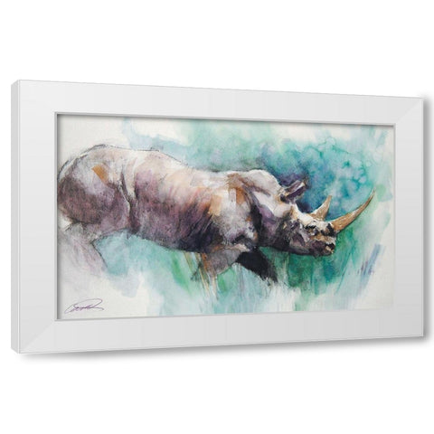 Rhino Crossing White Modern Wood Framed Art Print by Campbell, Robert