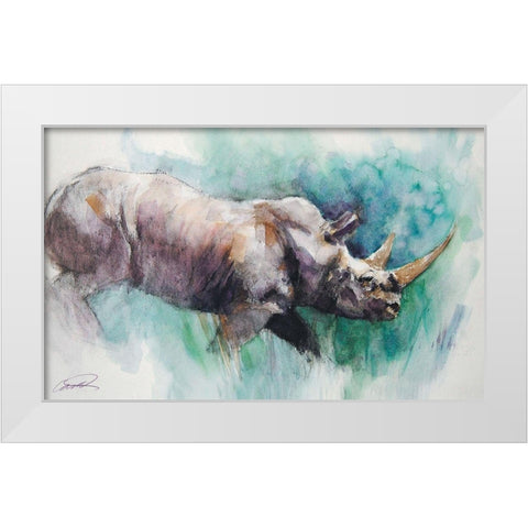 Rhino Crossing White Modern Wood Framed Art Print by Campbell, Robert