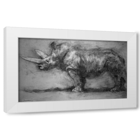 Security Guard Rhino White Modern Wood Framed Art Print by Campbell, Robert