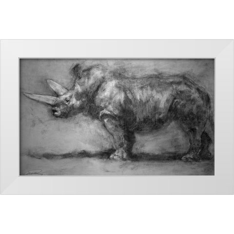 Security Guard Rhino White Modern Wood Framed Art Print by Campbell, Robert