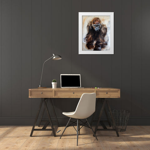 Gorilla Glare White Modern Wood Framed Art Print by Campbell, Robert