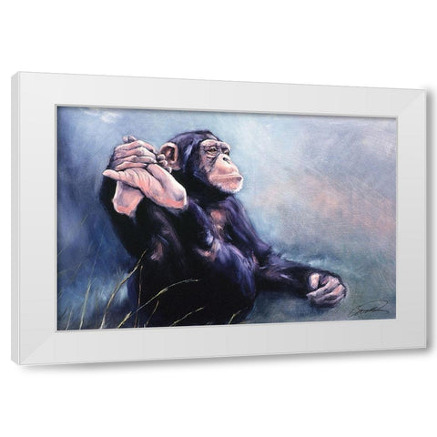 Cest la Vie Chimp White Modern Wood Framed Art Print by Campbell, Robert
