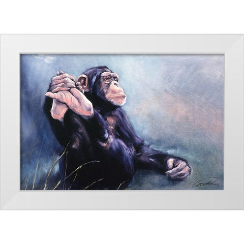 Cest la Vie Chimp White Modern Wood Framed Art Print by Campbell, Robert