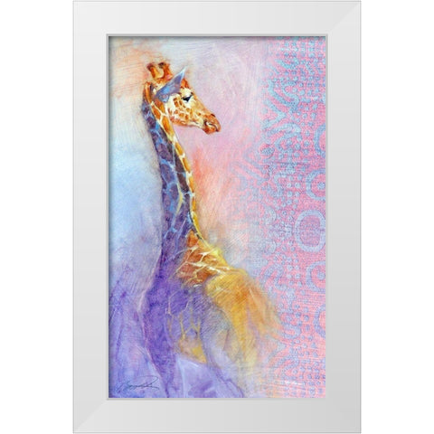 The Lookout Giraffe White Modern Wood Framed Art Print by Campbell, Robert