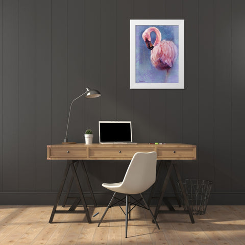 Pretty in Pink Flamingo White Modern Wood Framed Art Print by Campbell, Robert