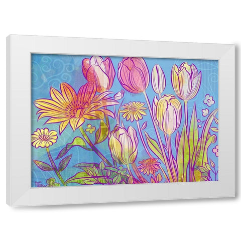 Rebel Yell Tulips White Modern Wood Framed Art Print by Naskrent, Delores