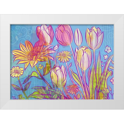 Rebel Yell Tulips White Modern Wood Framed Art Print by Naskrent, Delores