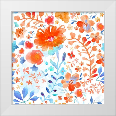 Scarlet and Sky Garden White Modern Wood Framed Art Print by Naskrent, Delores