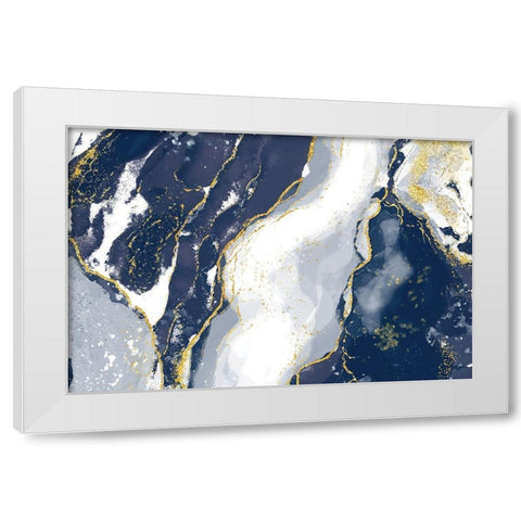 Indigo Reverie White Modern Wood Framed Art Print by Naskrent, Delores