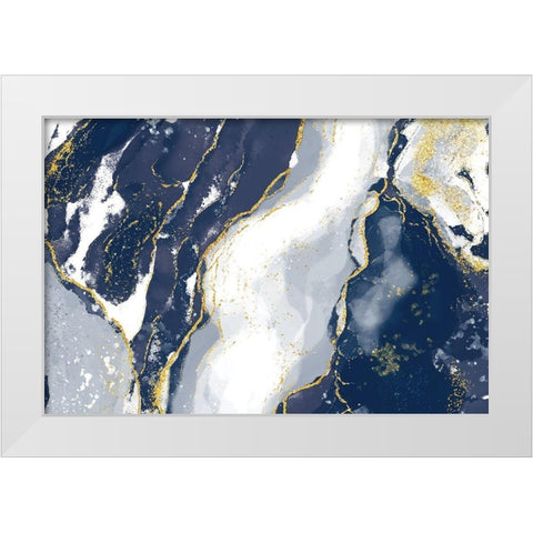 Indigo Reverie White Modern Wood Framed Art Print by Naskrent, Delores