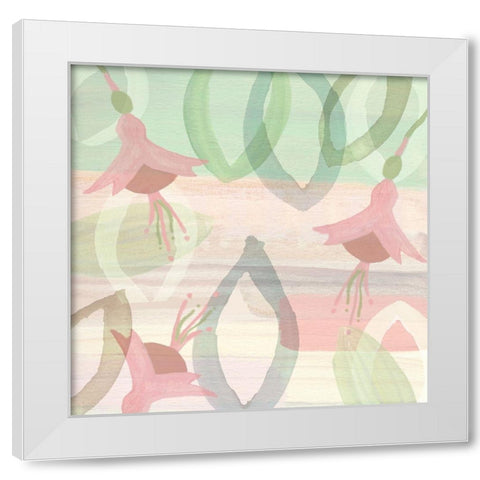 Blush and Mint Dancing Flowers White Modern Wood Framed Art Print by Kouta, Flora