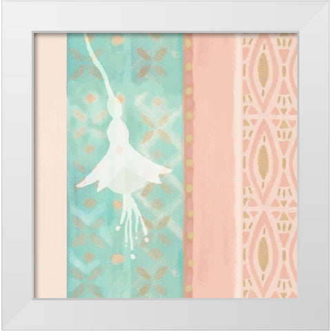 Pink and Mint Flower Panel White Modern Wood Framed Art Print by Kouta, Flora