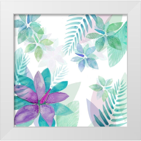 Aqua Violet Flowers White Modern Wood Framed Art Print by Kouta, Flora