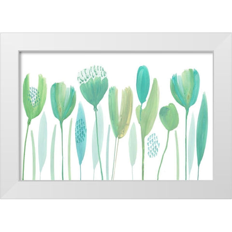 Serene Greens I White Modern Wood Framed Art Print by Kouta, Flora
