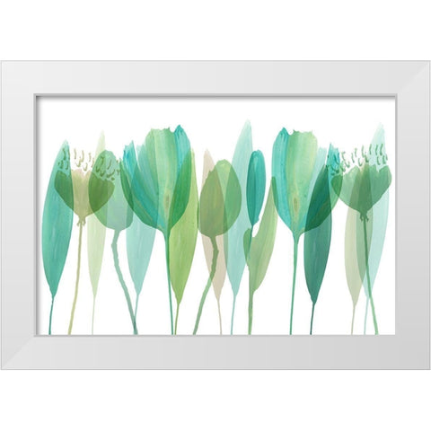 Serene Greens IV White Modern Wood Framed Art Print by Kouta, Flora