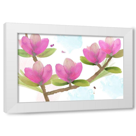 Pink Magnolia I White Modern Wood Framed Art Print by Kouta, Flora