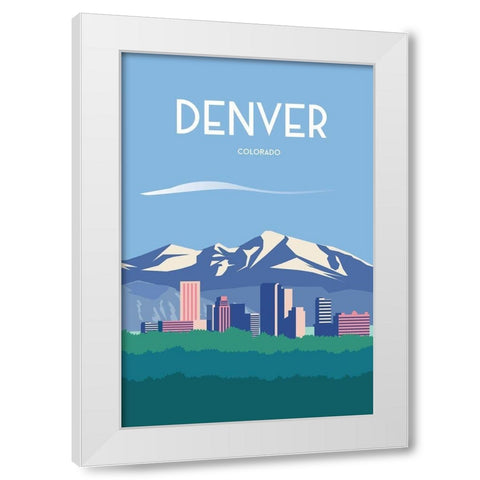 Denver travel poster White Modern Wood Framed Art Print by ARCTIC FRAME