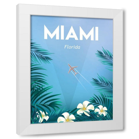 Miami travel poster White Modern Wood Framed Art Print by ARCTIC FRAME