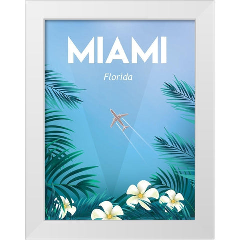Miami travel poster White Modern Wood Framed Art Print by ARCTIC FRAME
