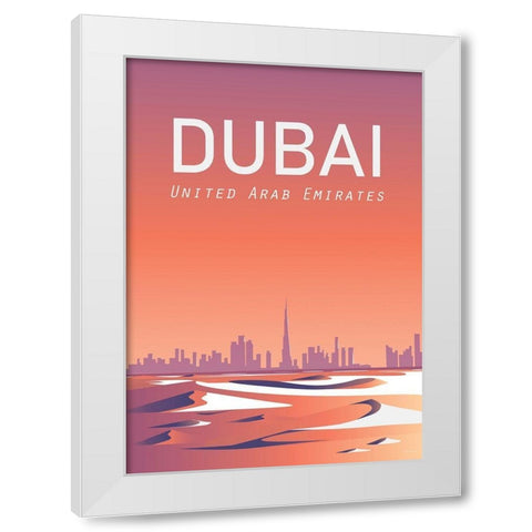 Dubai travel poster White Modern Wood Framed Art Print by ARCTIC FRAME