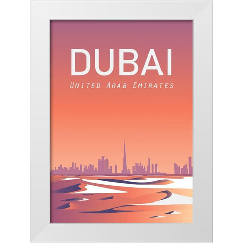Dubai travel poster White Modern Wood Framed Art Print by ARCTIC FRAME