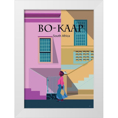 bo kaap travel poster White Modern Wood Framed Art Print by ARCTIC FRAME