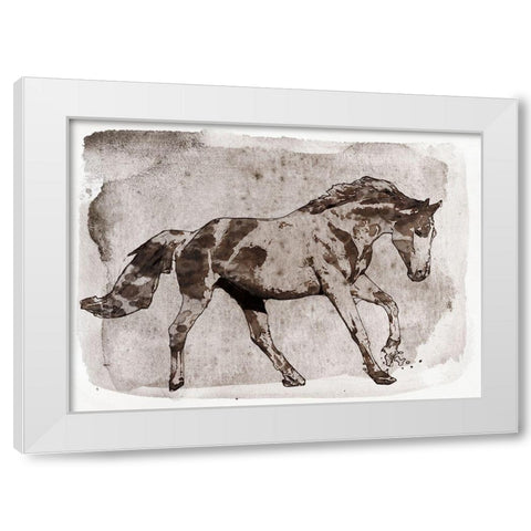 Running Brown Horse White Modern Wood Framed Art Print by Orlov, Irena