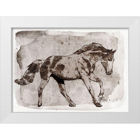 Running Brown Horse White Modern Wood Framed Art Print by Orlov, Irena