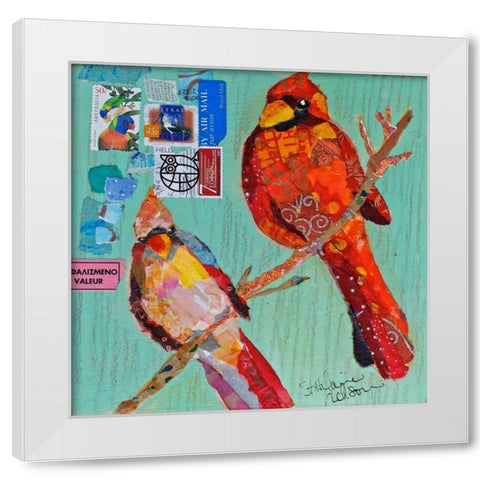 Lovebirds Cardinals White Modern Wood Framed Art Print by St Hilaire, Elizabeth